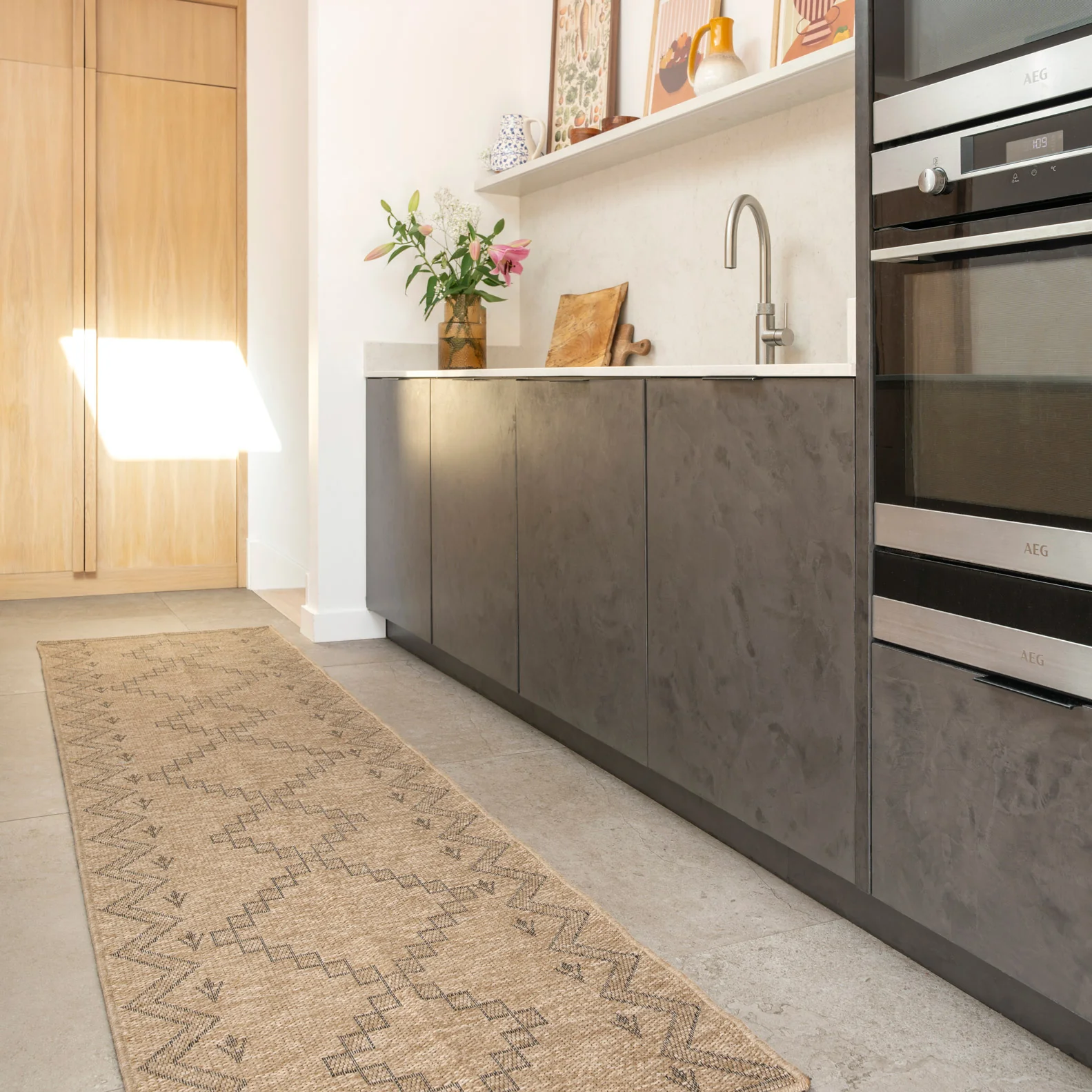 Washable Beige Berber Jute Style Runner - Alva