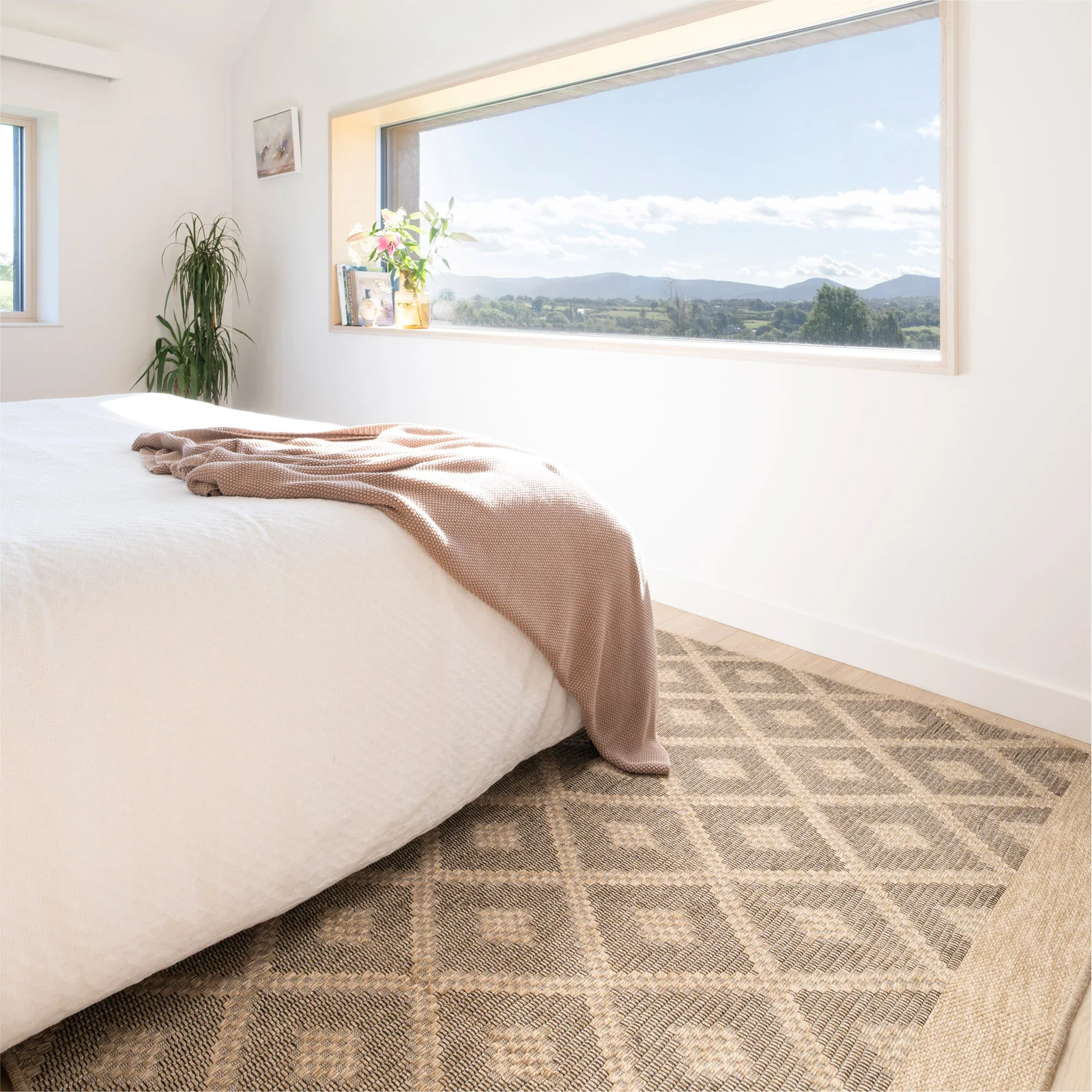 Washable Beige Diamond Jute Style Rug - Thea - Image 2
