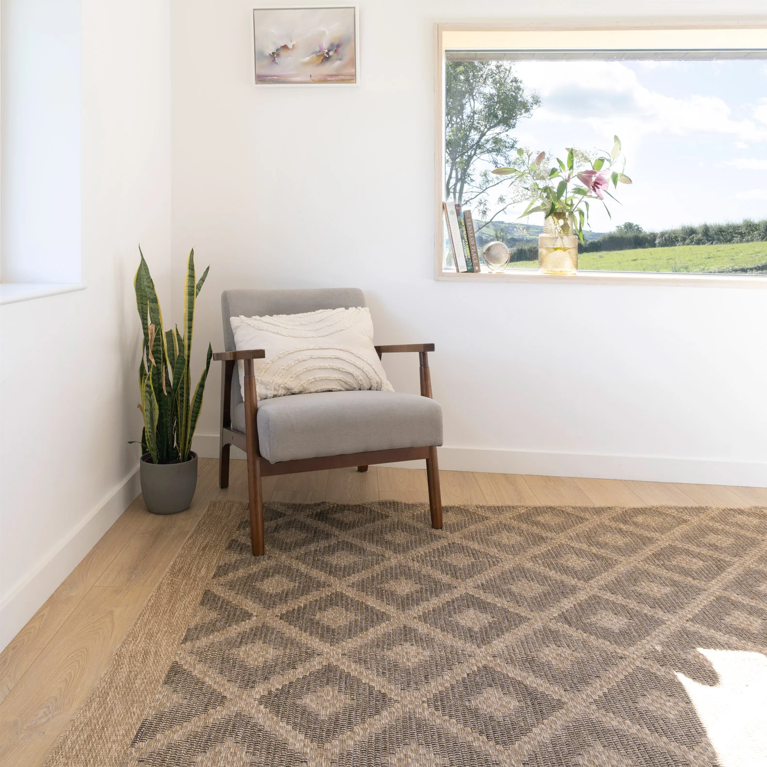 Washable Beige Diamond Jute Style Rug - Thea - Image 5