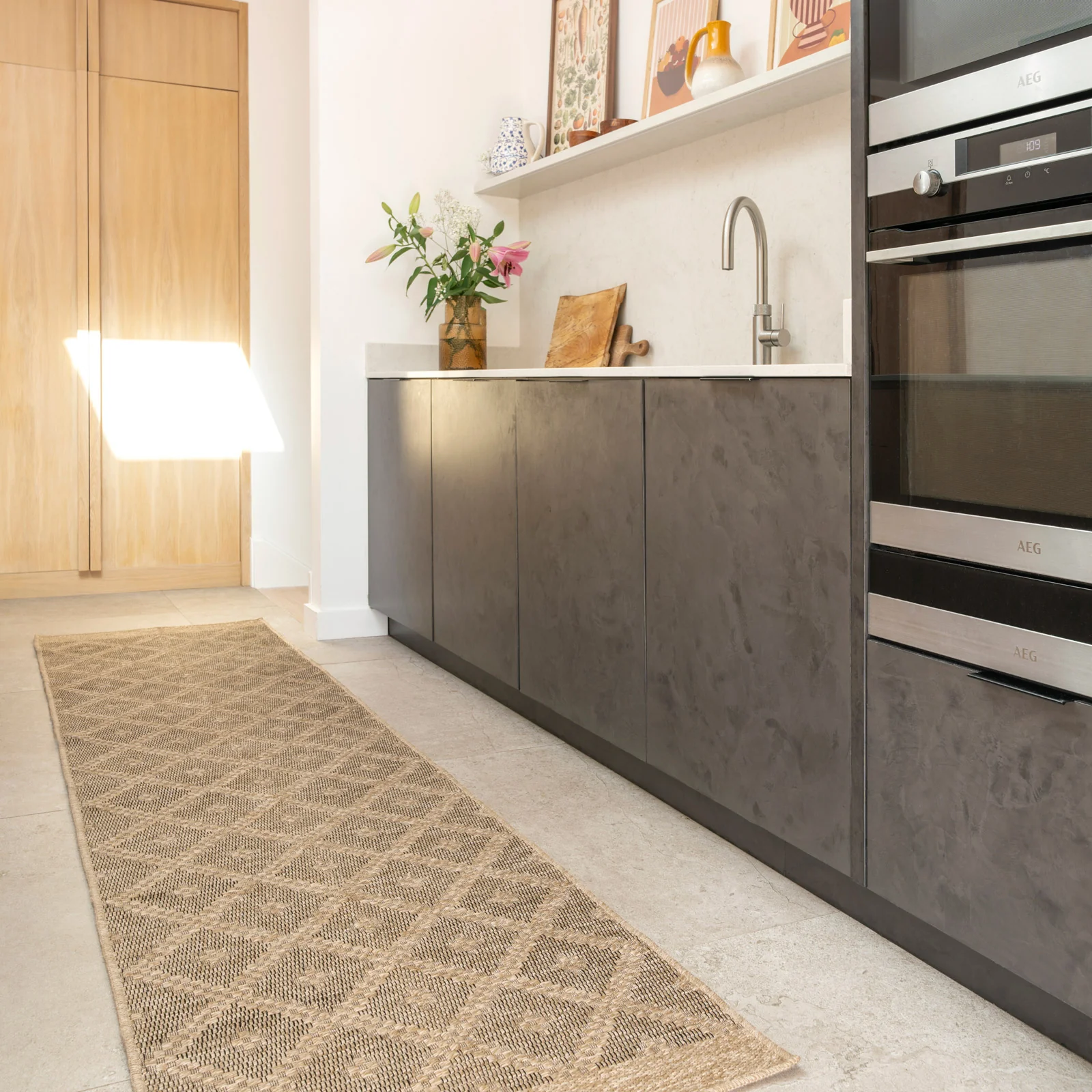 Washable Beige Diamond Jute Style Rug - Thea - Image 6