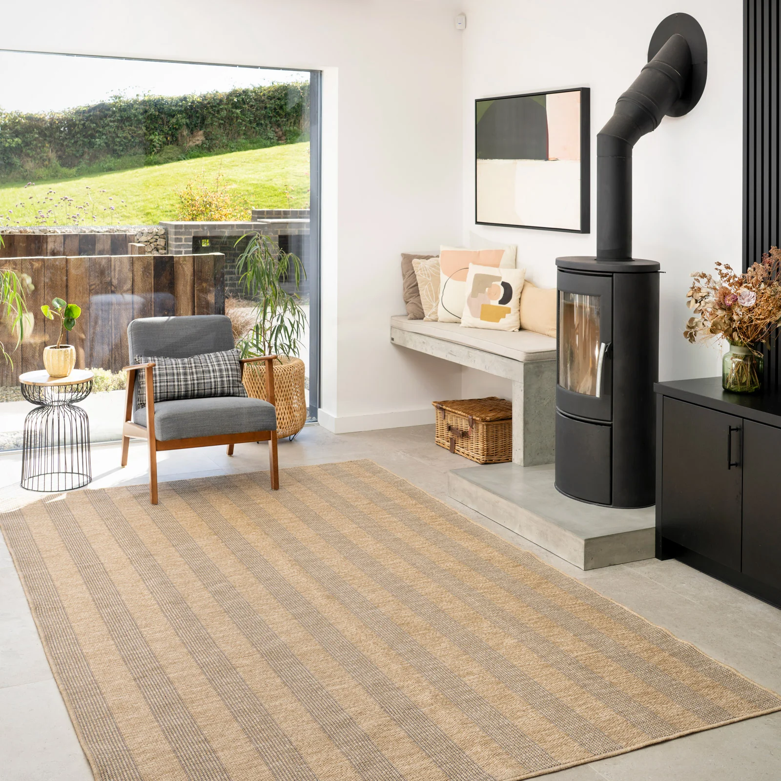 Washable Beige Striped Jute Style Rug - Leni - Image 4