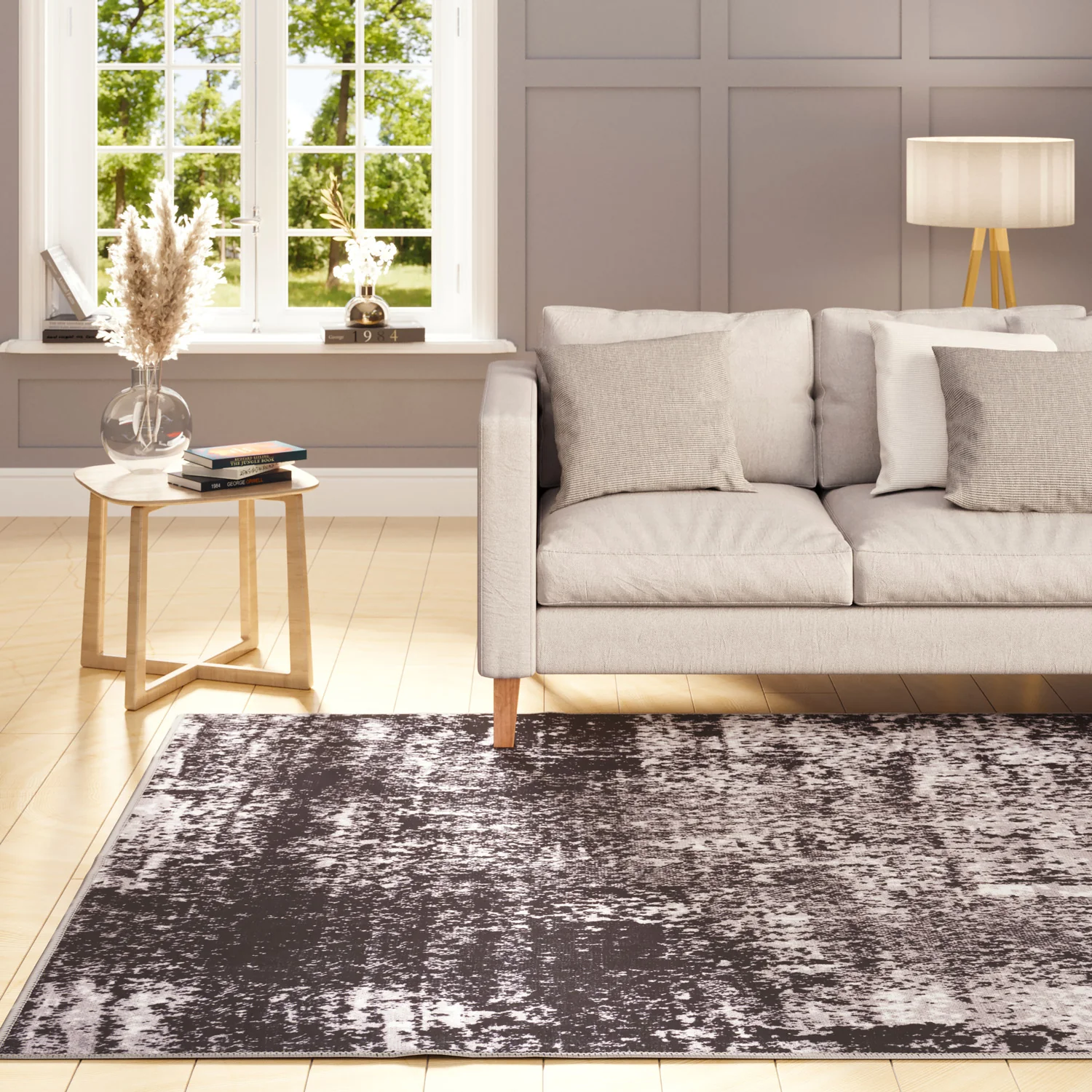 Washable Black Abstract Rug - Storm - Image 4