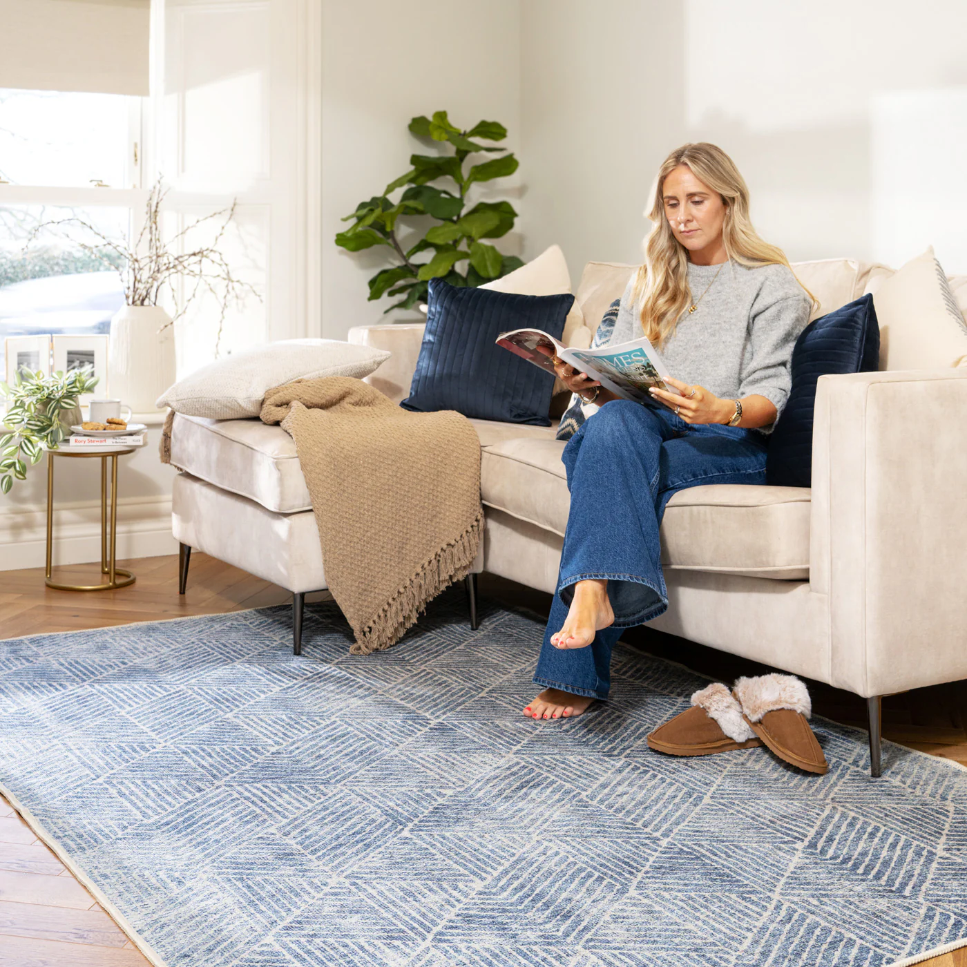 Washable Blue Geometric Rug - Plato - Image 2