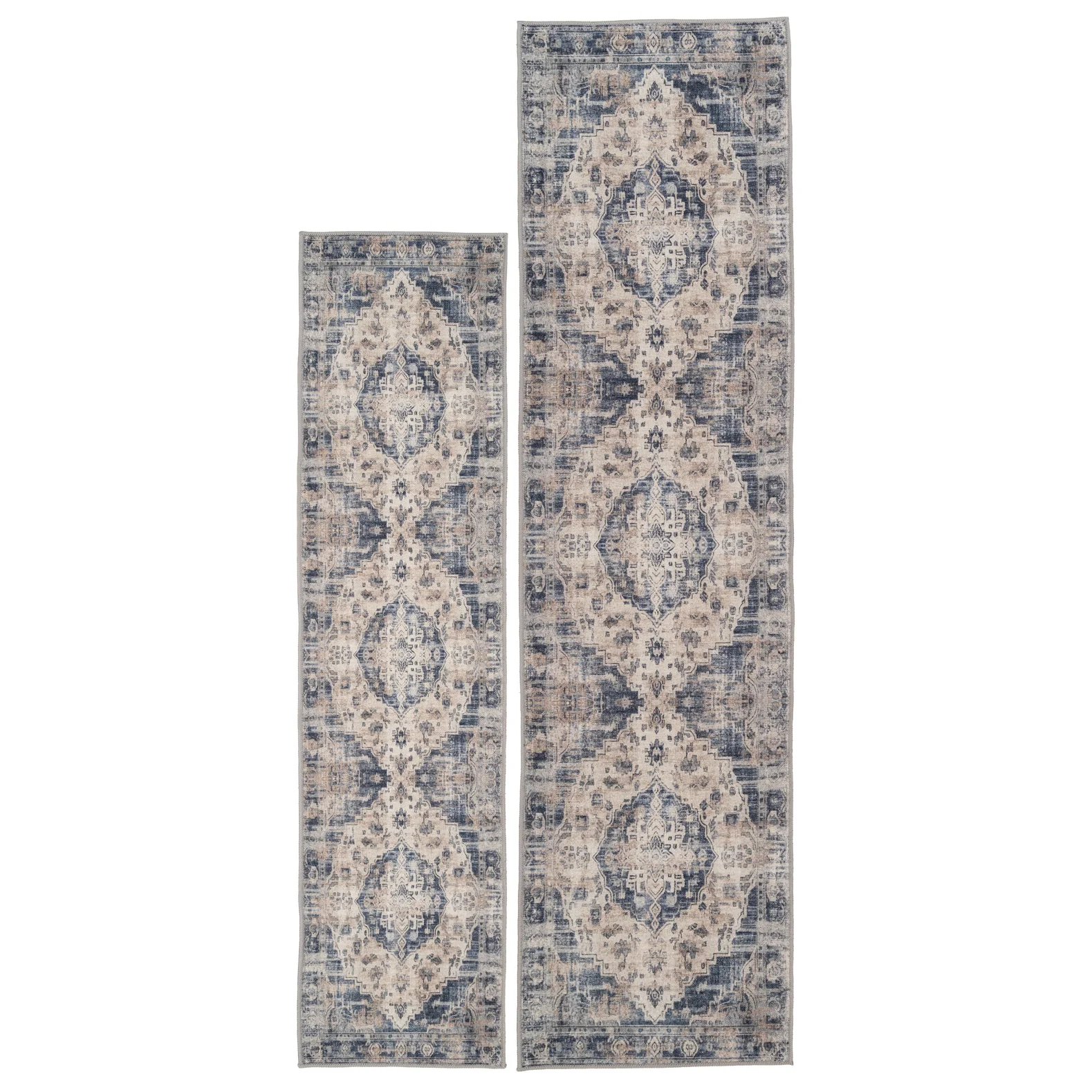 Washable Blue Traditional Runner - Kith