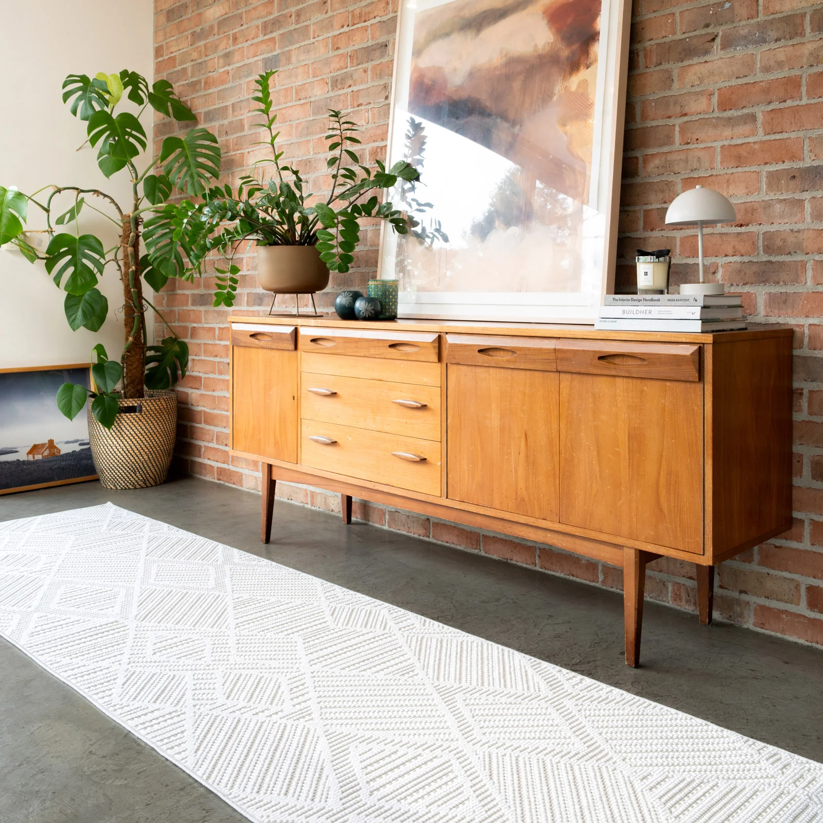 Washable Bobbled Cream Diamond Runner - Leah
