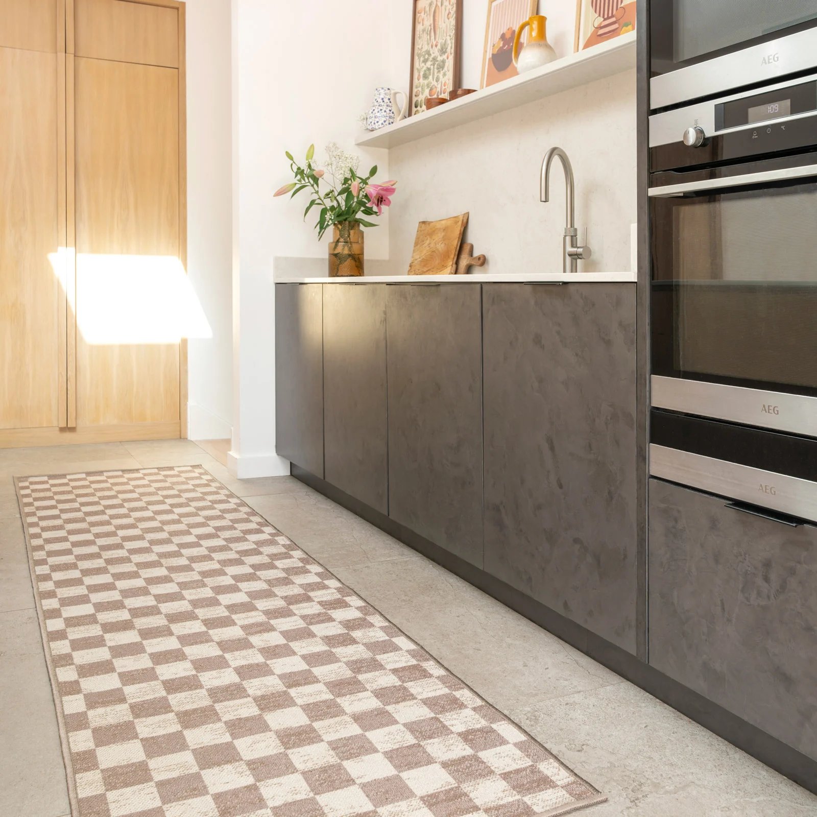 Washable Checkerboard Jute Style Runner - Noa