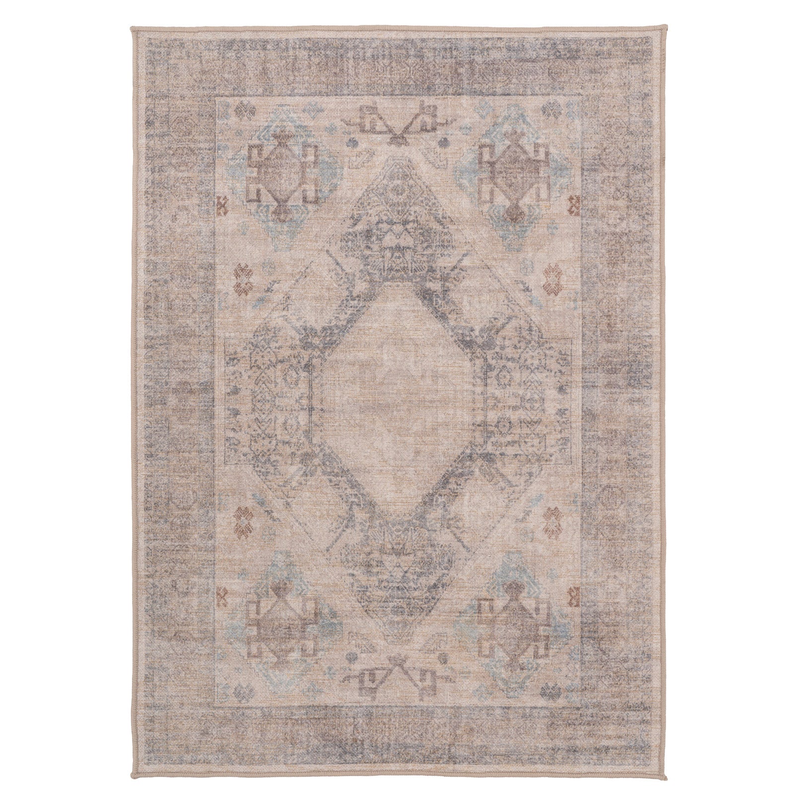 Washable Greige Blue Jute Style Rug - Ruah