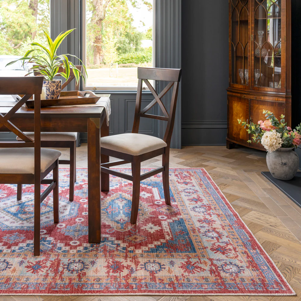 Washable Looped Red Vintage Rug - Anais - Image 2