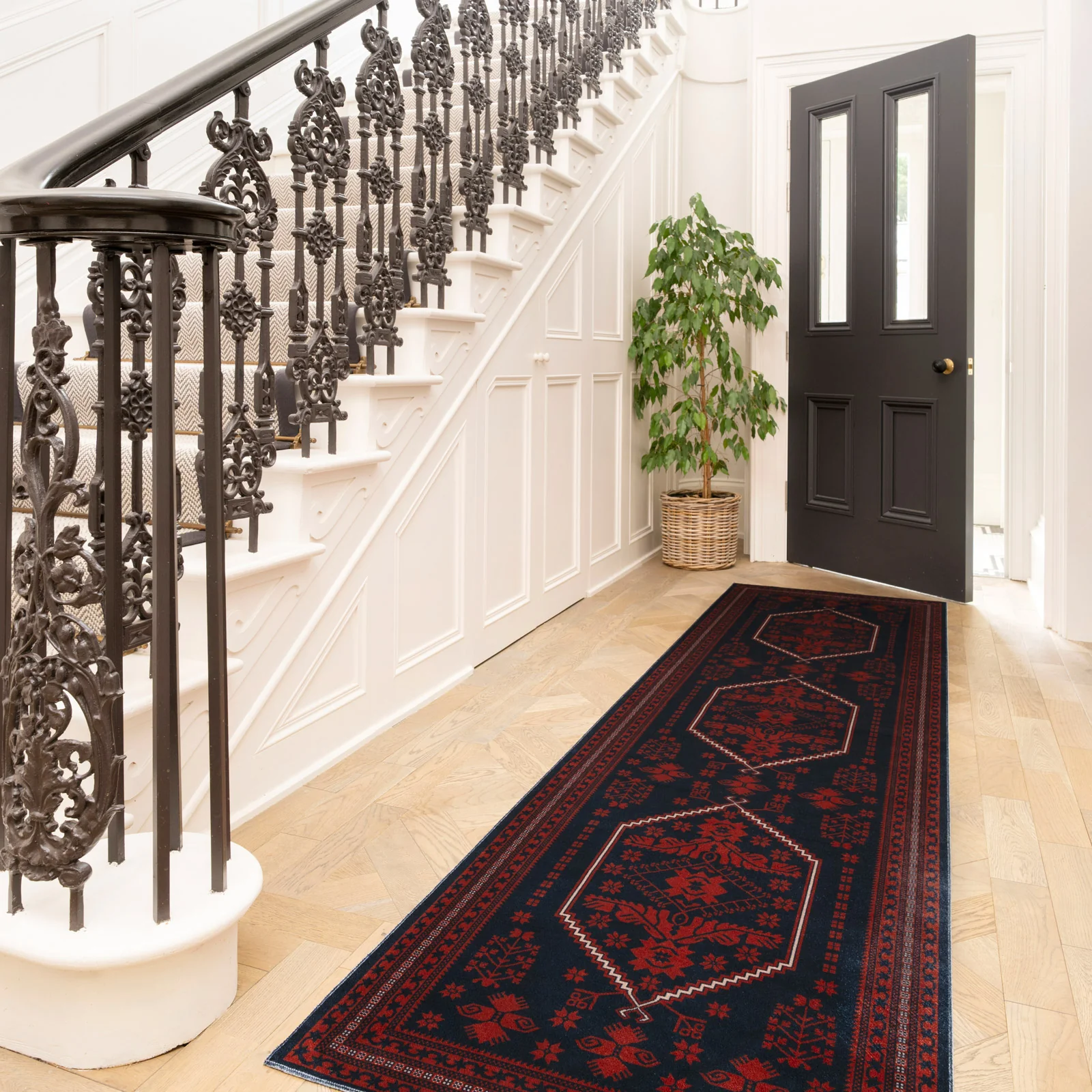 Washable Red Navy Persian Style Rug - Asha - Image 4