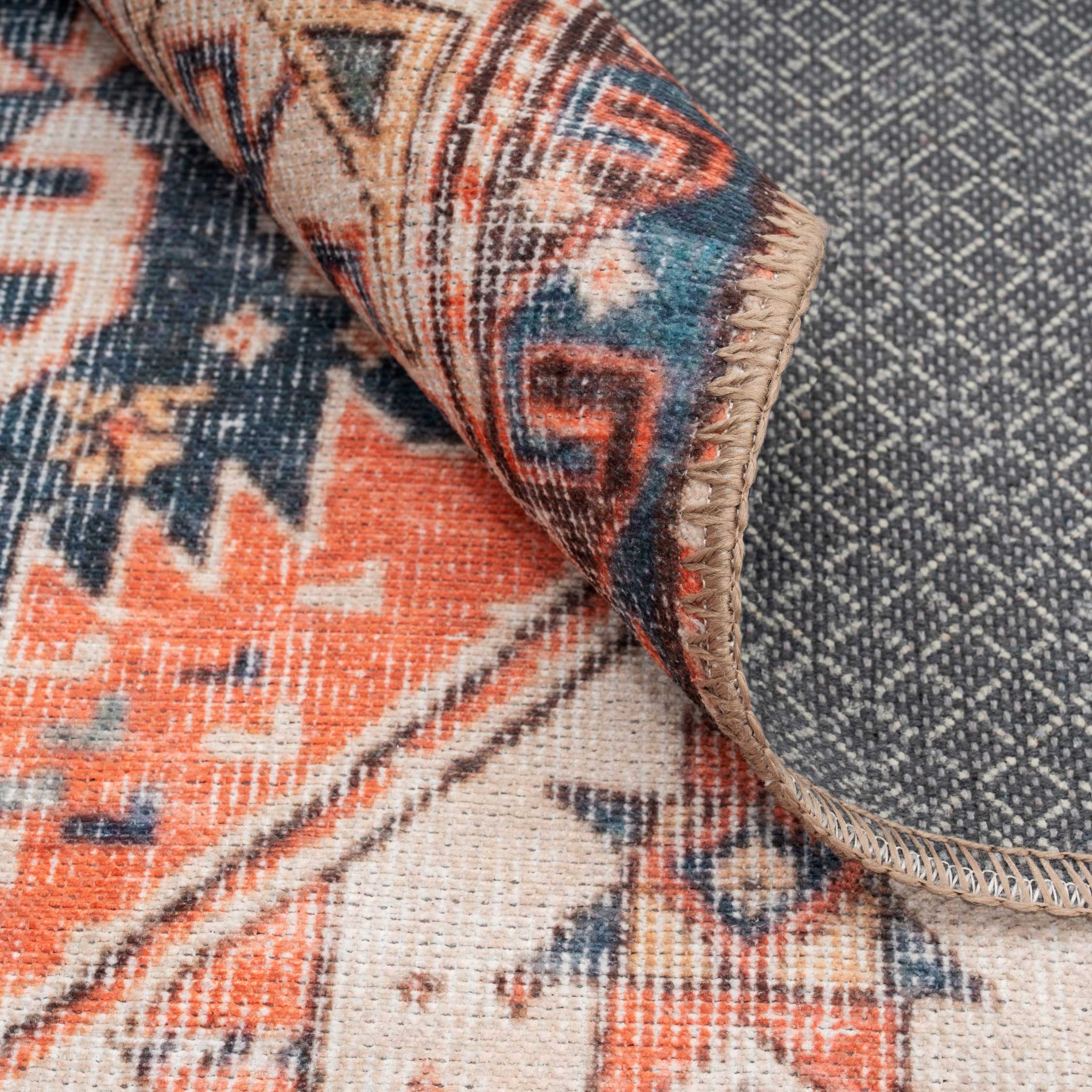 Flatwoven Washable Terracotta Distressed Circle Rug - Perla - Image 3