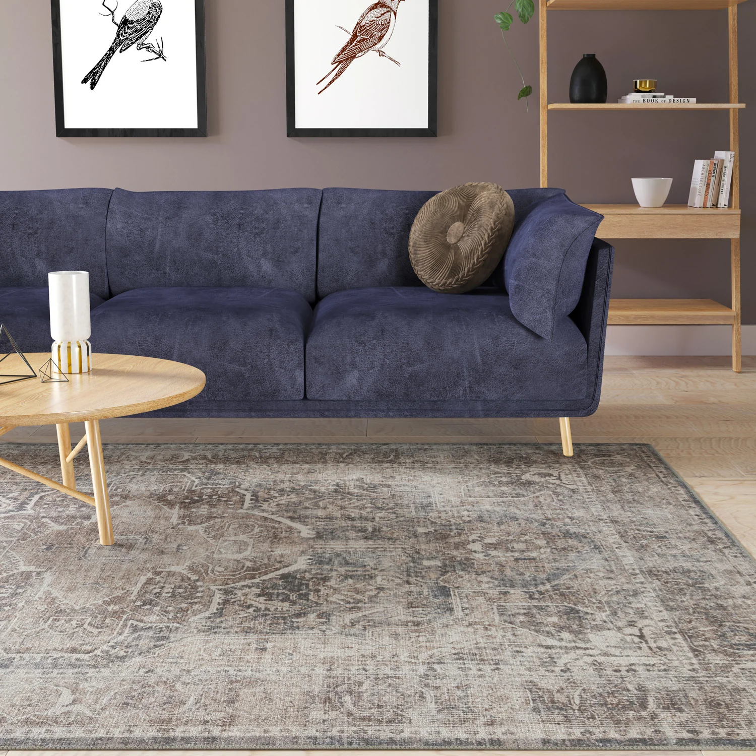 Washable Vintage Brown Beige Rug - Lois - Image 2