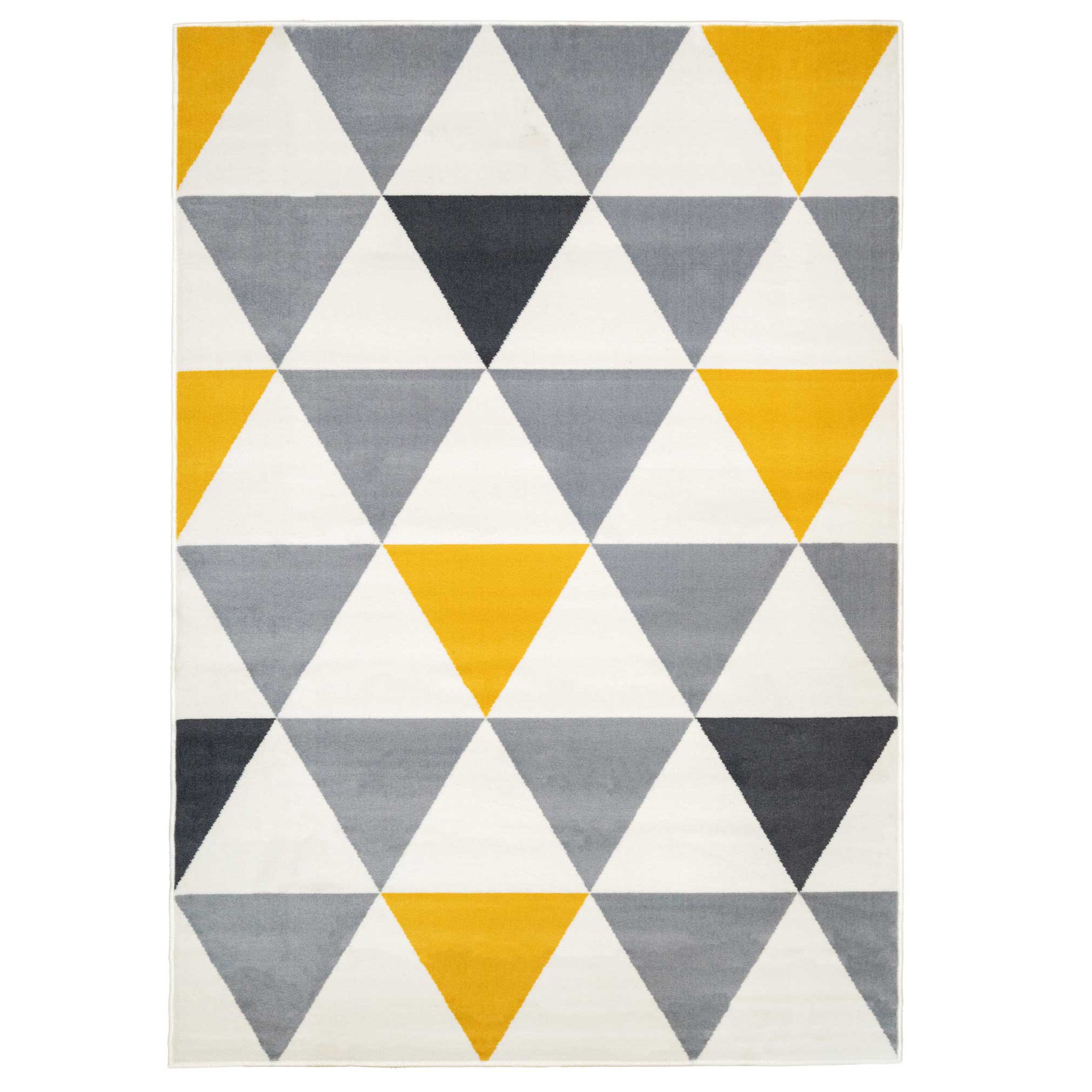 Yellow Grey Geometric Triangle Bedroom Rug