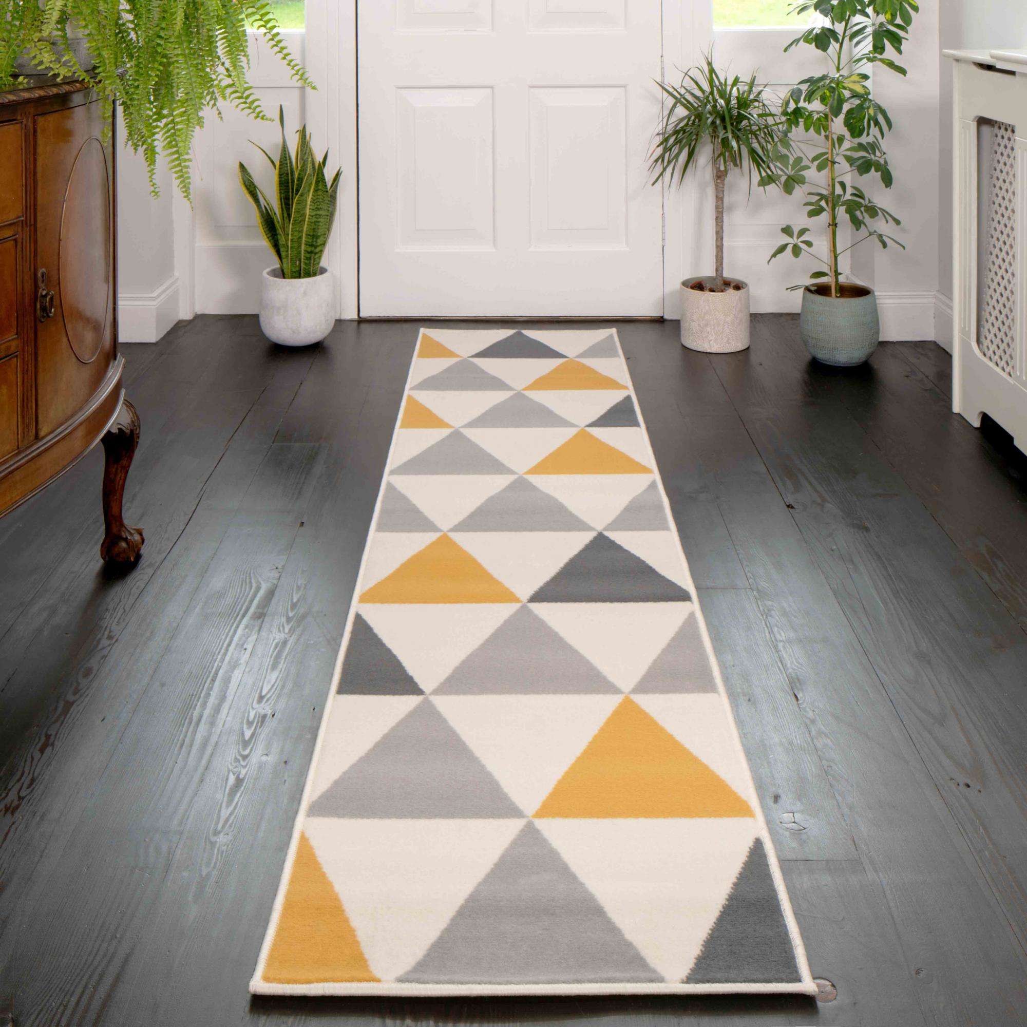 Yellow Grey Geometric Triangle Bedroom Rug - Image 6